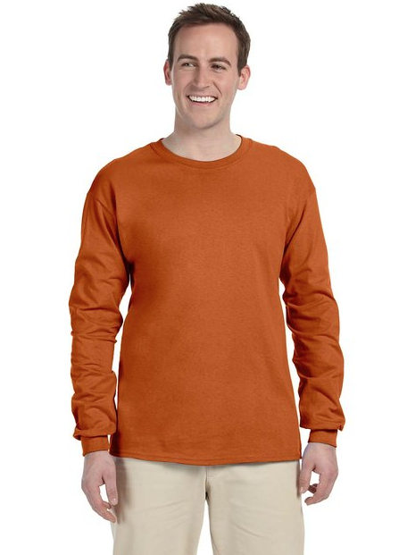 Gildan® Unisex Ultra Cotton® Long Sleeve T-Shirt (Color: Safety Green, Sapphire, Sport Grey, Texas Orange)