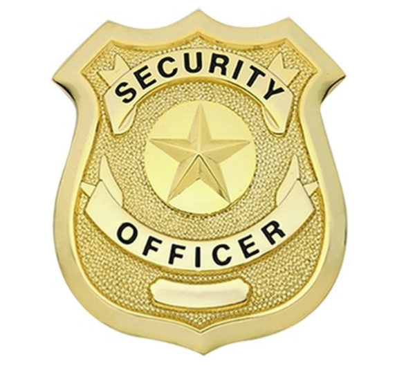 SECURITY OFFICER BADGE, DURABLE 5-PC PIN/CATCH, 2-1/4X2-5/8