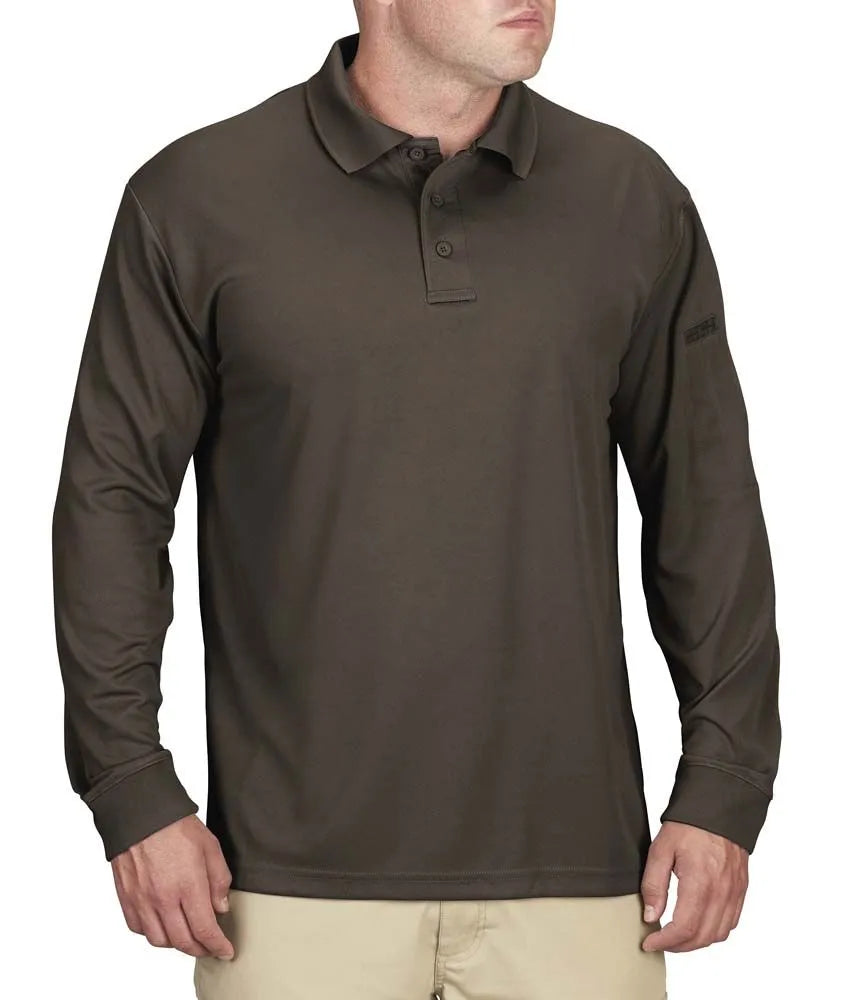Men's Uniform Polo - Long Sleeve (Color: Red, Dark Green, Cobalt Blue, Brown)