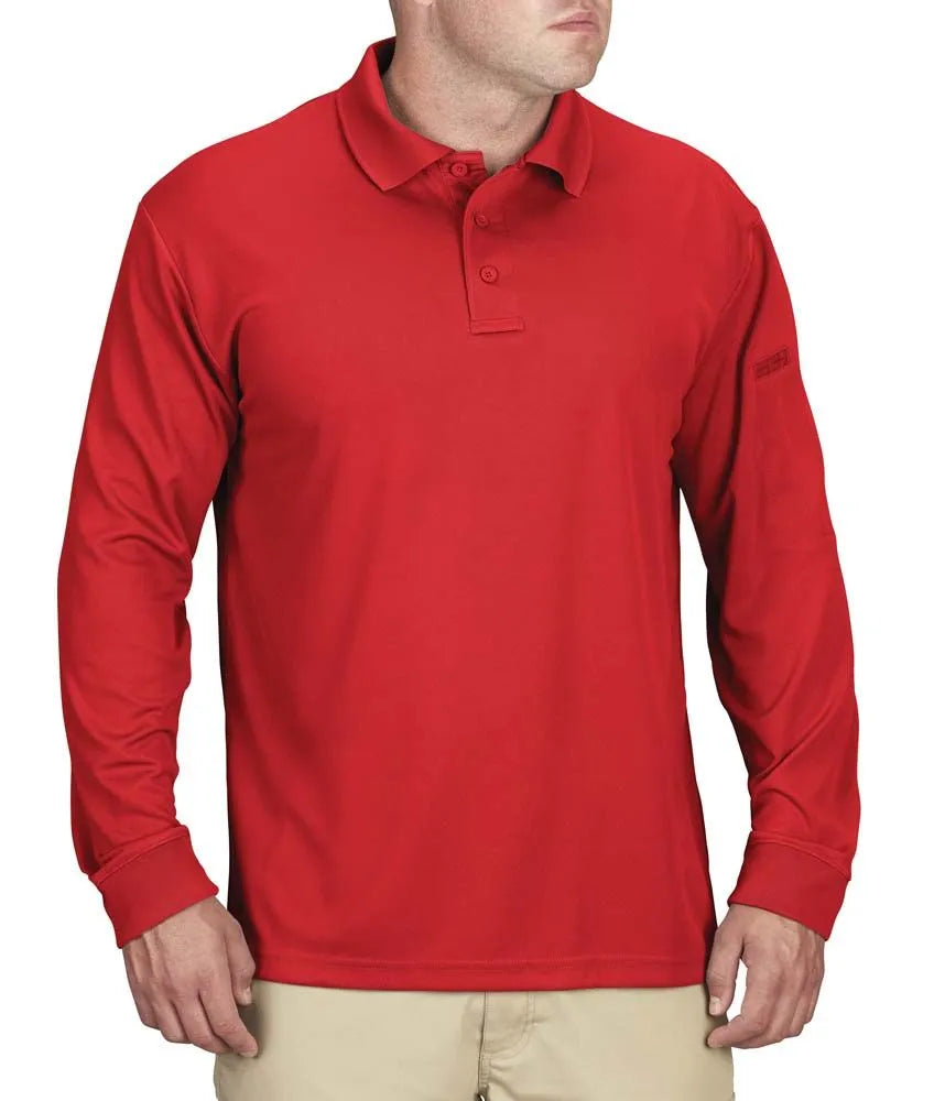 Men's Uniform Polo - Long Sleeve (Color: Red, Dark Green, Cobalt Blue, Brown)