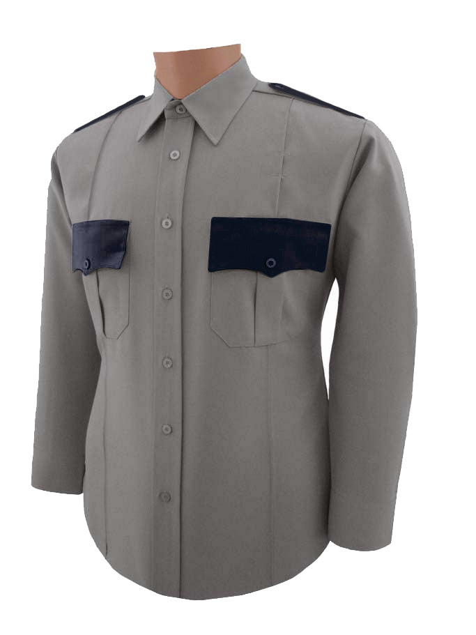 All Polyester Two Tone Long Sleeve Shirt, Ideal For Security Officers and Police, Durable and Comfortable, Includes Pencil Pockets, Epaulettes and Flaps