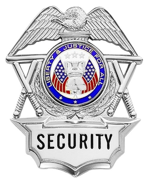Metal Badge SECURITY (Nightsticks) Badge 5-Pc Pin/Catch, 2-3/16x2-5/8"