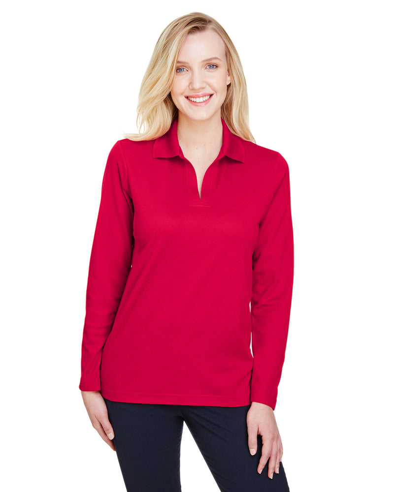 Devon & Jones CrownLux Performance™ Ladies' Plaited Long Sleeve Polo