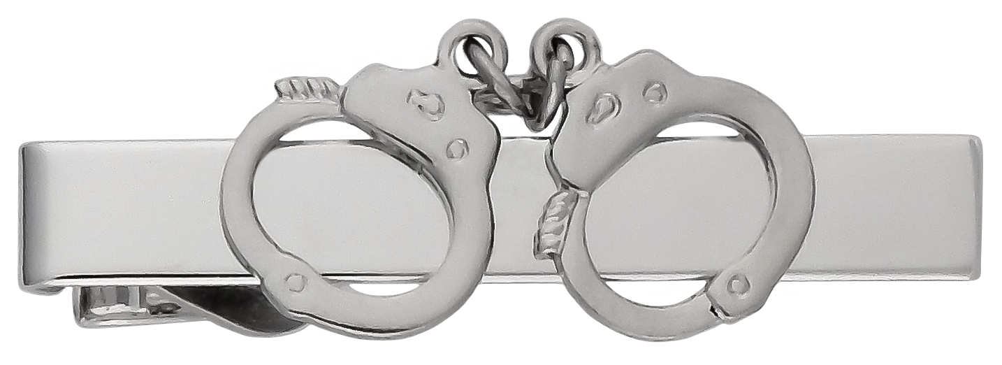 Nickel Tie Clip With Attached Handcuffs