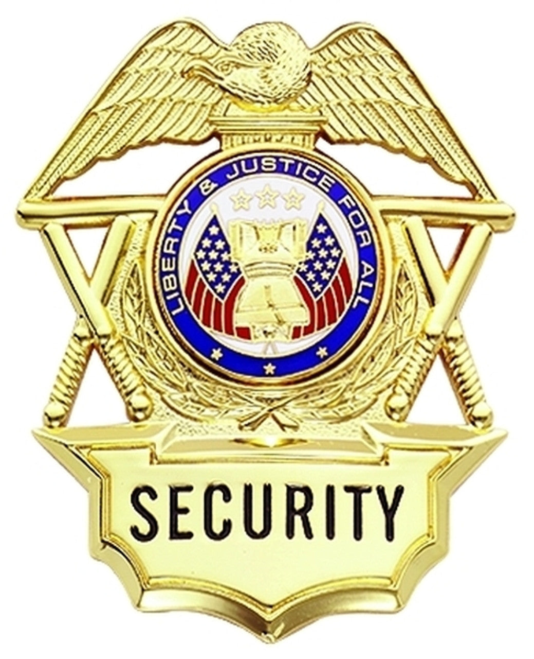 Metal Badge SECURITY (Nightsticks) Badge 5-Pc Pin/Catch, 2-3/16x2-5/8"