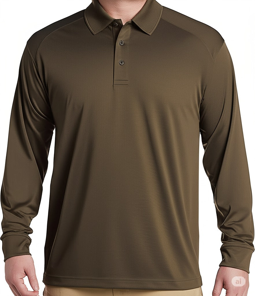 Men's Uniform Polo - Long Sleeve (Color: Red, Dark Green, Cobalt Blue, Brown)