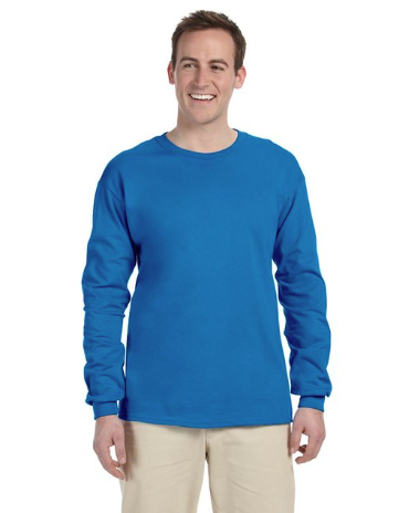 Gildan® Unisex Ultra Cotton® Long Sleeve T-Shirt (Color: Safety Green, Sapphire, Sport Grey, Texas Orange)
