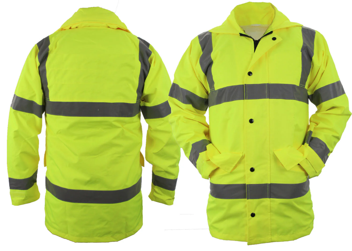 High Visibility Raincoat With Reflective Stripes