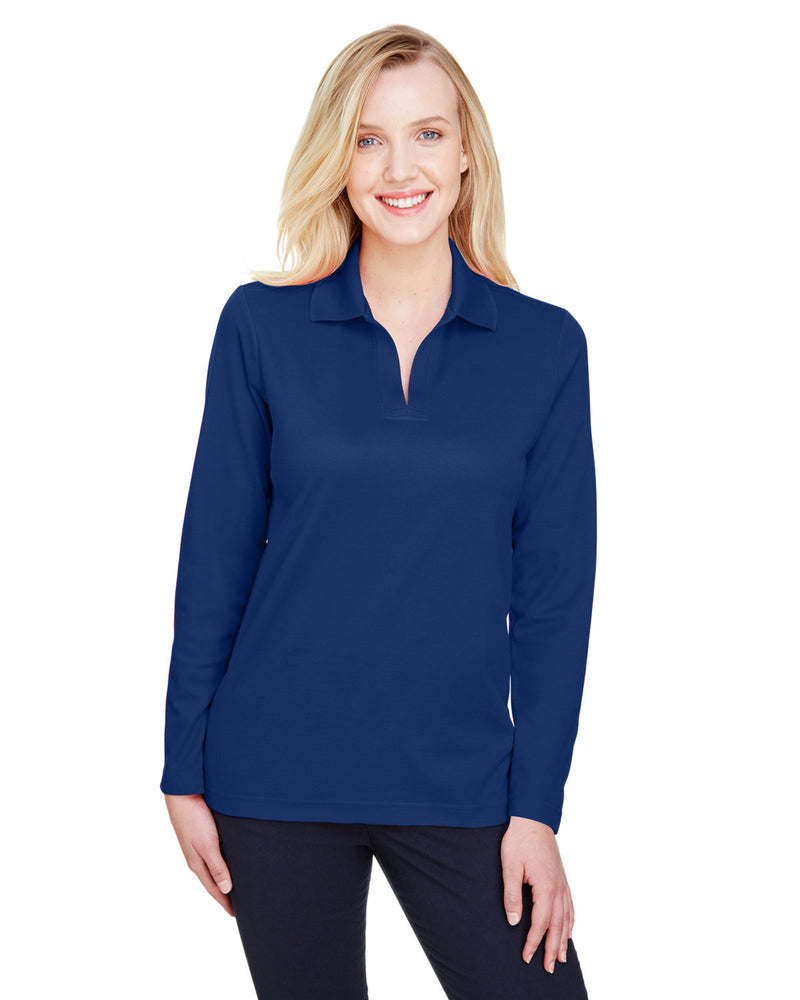 Devon & Jones CrownLux Performance™ Ladies' Plaited Long Sleeve Polo