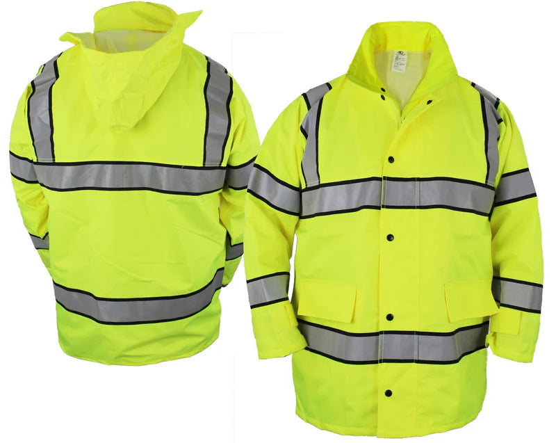 High Visibility Raincoat With Reflective Stripes
