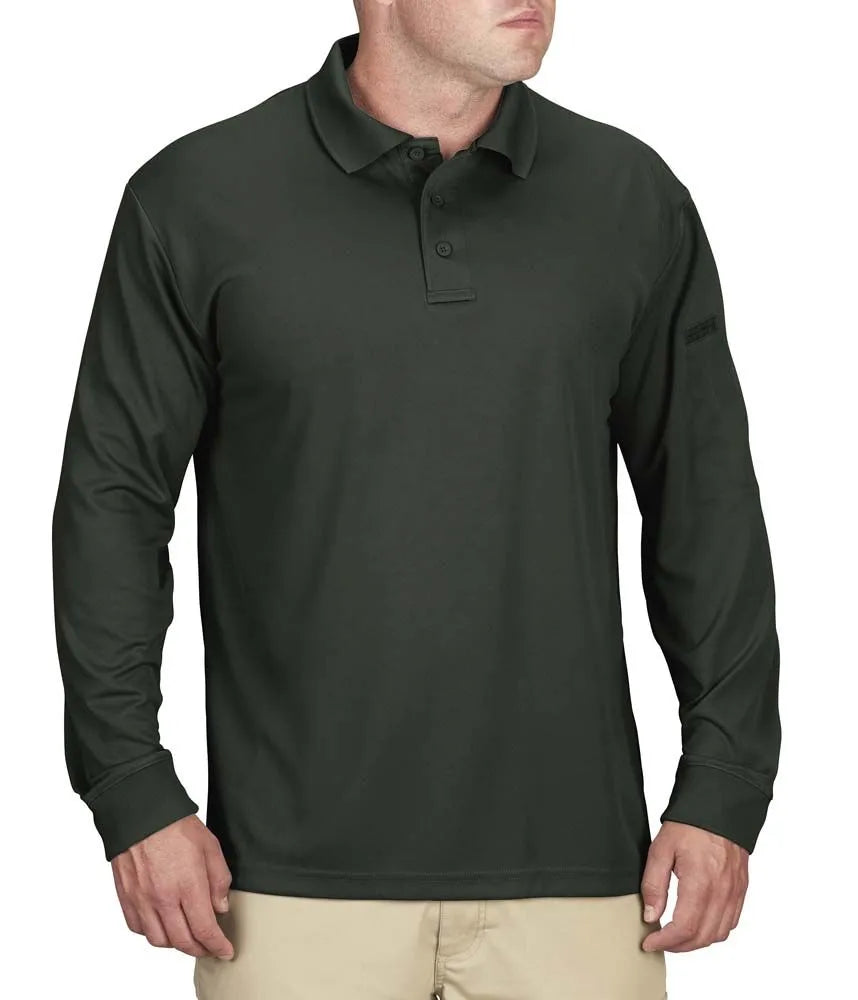 Men's Uniform Polo - Long Sleeve (Color: Red, Dark Green, Cobalt Blue, Brown)