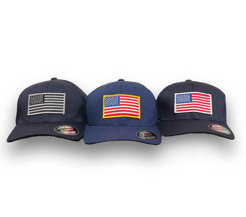 United States Flag Hat Black / Flag with Gold Trim / L/XL